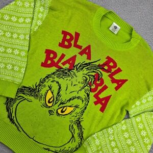 The Grinch Sweater Women XL 16-18 Green Bla Bla Bla Graphic Fair Isle Holiday